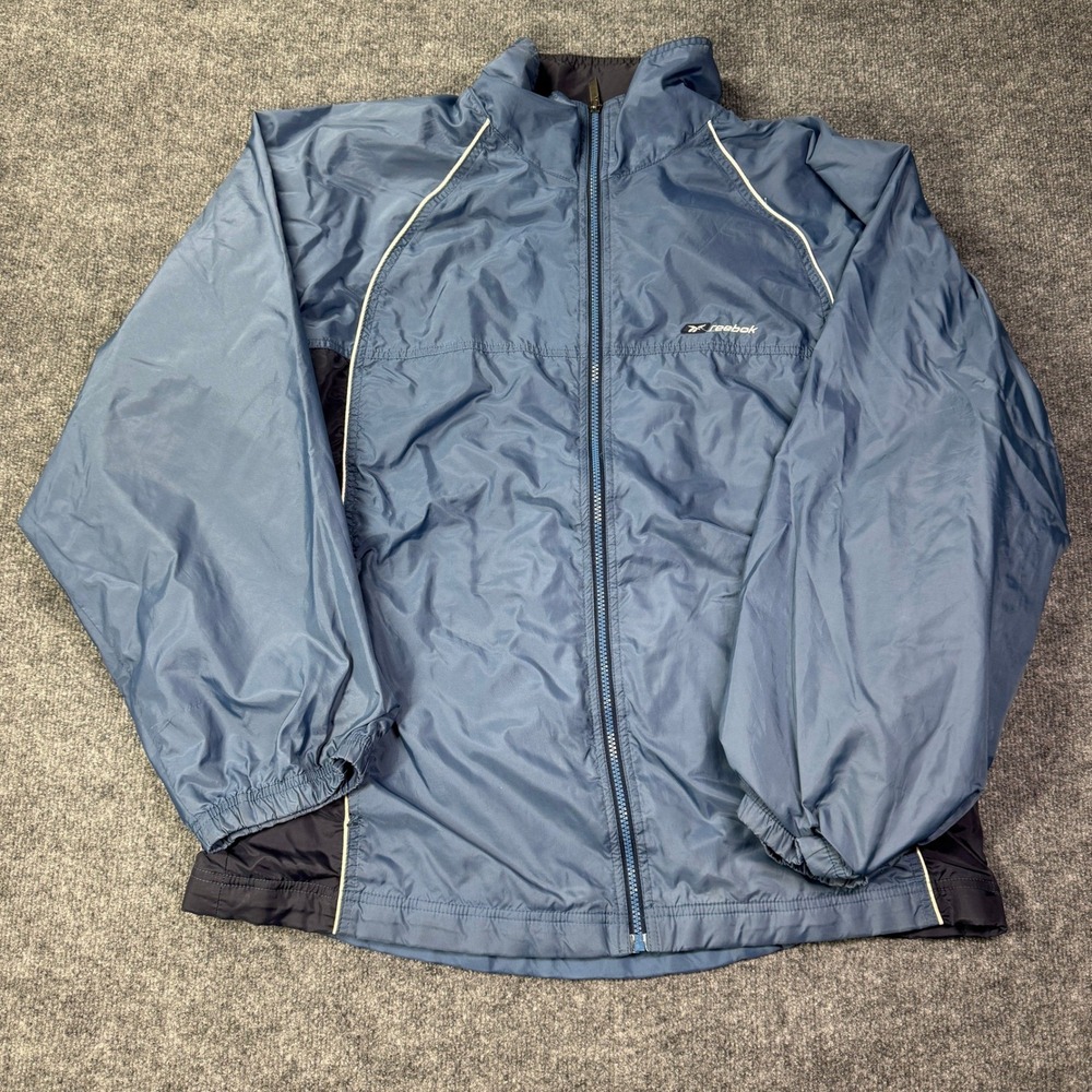 Reebok Windbreaker Jacket Mens L Blue Full Zip Vintage 90s Streetwear